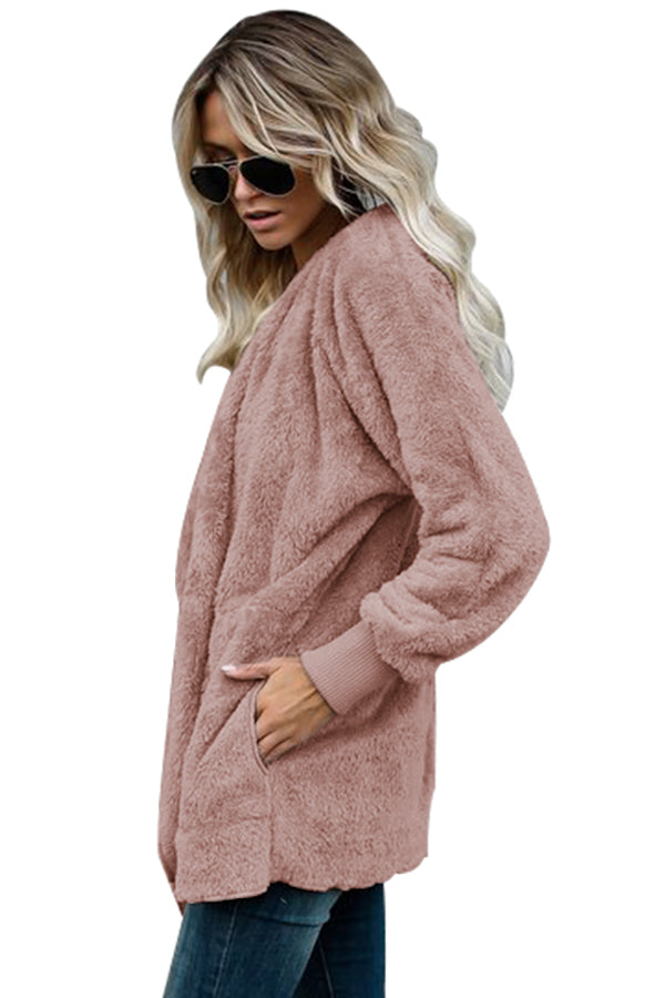 Pink Pink Soft Fleece Hooded Open Front Jacket Jackets JT's Designer Fashion