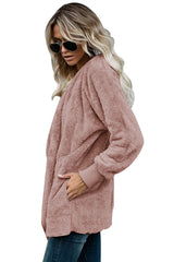 Pink Pink Soft Fleece Hooded Open Front Jacket Jackets JT's Designer Fashion