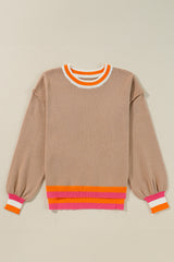 Parchment Colorblock Striped Trim Drop Shoulder Sweater Sweaters JT's Designer Fashion