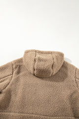 Pale Khaki Fleece Zip Up Drawstring Hooded Pocketed Jacket Jackets JT's Designer Fashion