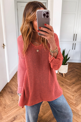 Coral Crochet Hollow-out Jumper Top Sweater Sweaters JT's Designer Fashion