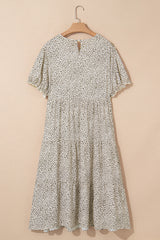 Beige Plus Size Leopard Print Frill Trim Short Sleeve Flared Dress Plus Size Midi Dresses JT's Designer Fashion