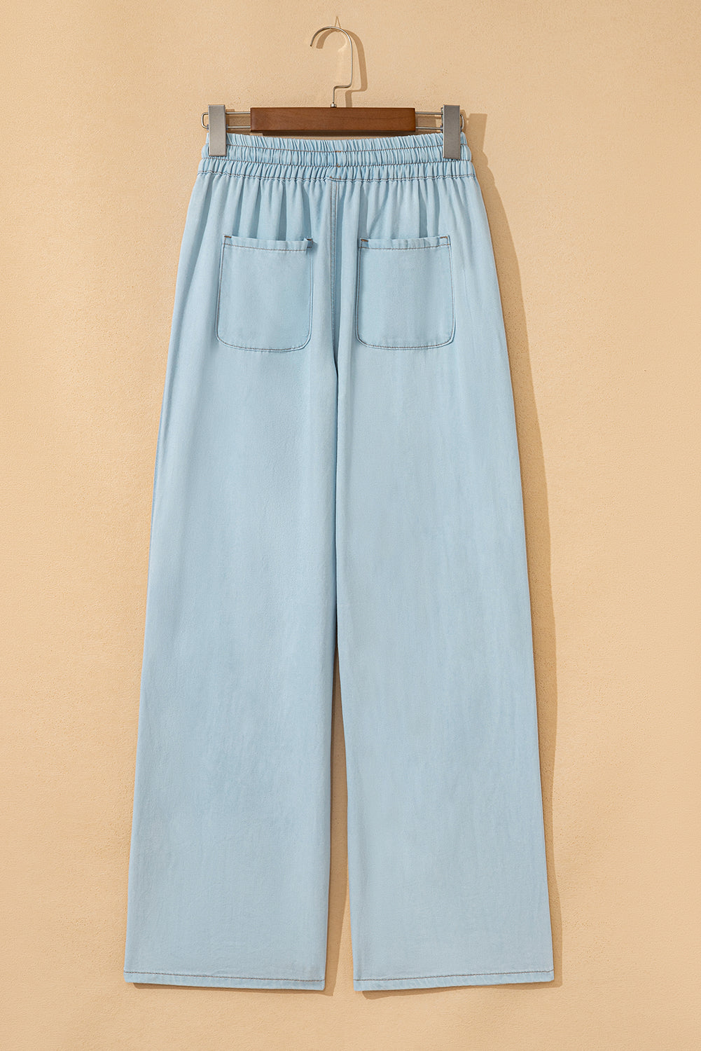 Beau Blue Light Wash Contrast Trim Center Seam Drawstring Elastic Waistband Wide Leg Denim Pants Jeans JT's Designer Fashion