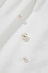White Contrast Bow Trim Pearl Puff Sleeve Blouse and Skort 2pcs Set Short Sets JT's Designer Fashion