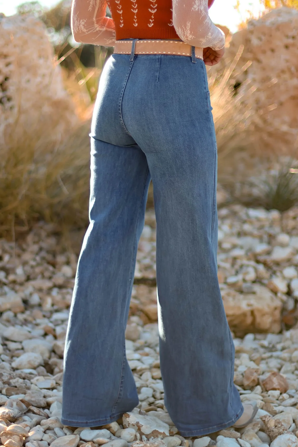 Ashleigh Blue Multi Buttons High Waist Wide Leg Jeans With Pockets Jeans JT's Designer Fashion