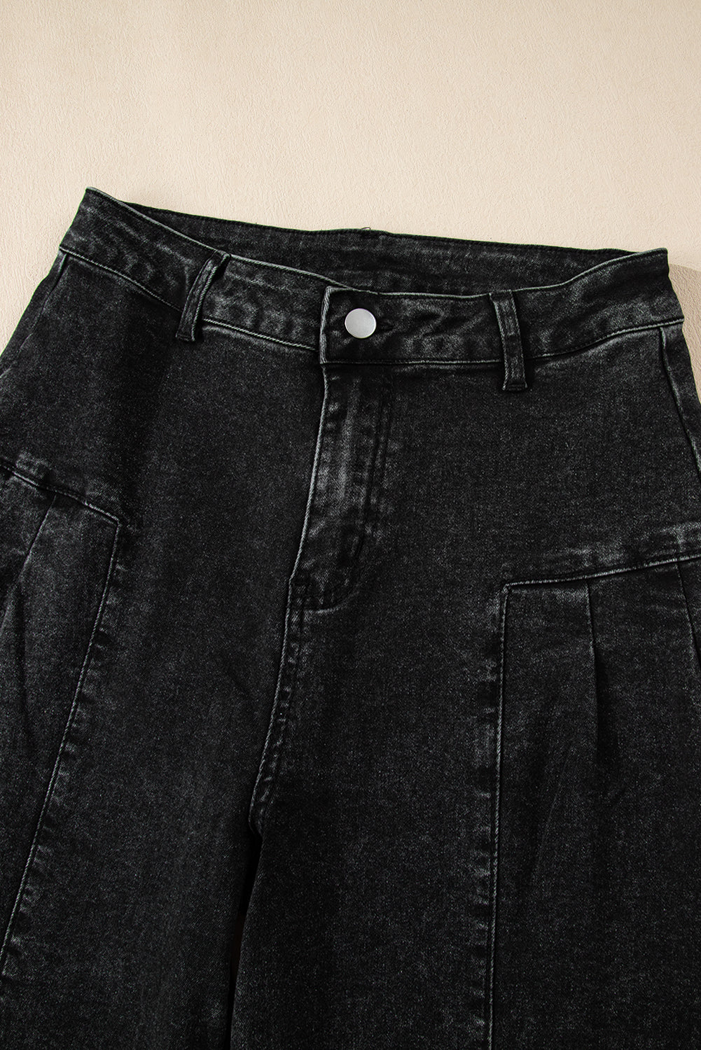 Dark Grey Pleated Wide Leg Mineral Wash Denim Pants Jeans JT's Designer Fashion