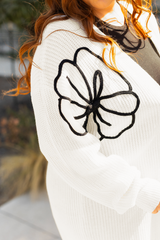 Beige Flower Embroidered Drop Shoulder Open Front Duster Cardigan Cardigans JT's Designer Fashion