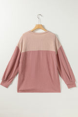 Printed Floral Contrast Colorblock Ribbed Top Long Sleeve Tops JT's Designer Fashion