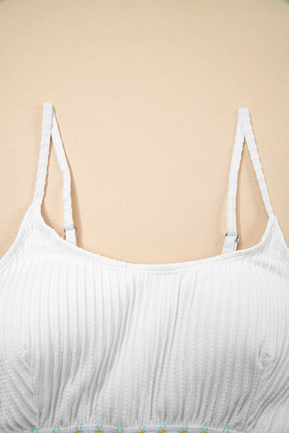 White Textured Contrast Banding Bikini High Waist 2pcs Swimsuit High Waisted Swimsuit JT's Designer Fashion