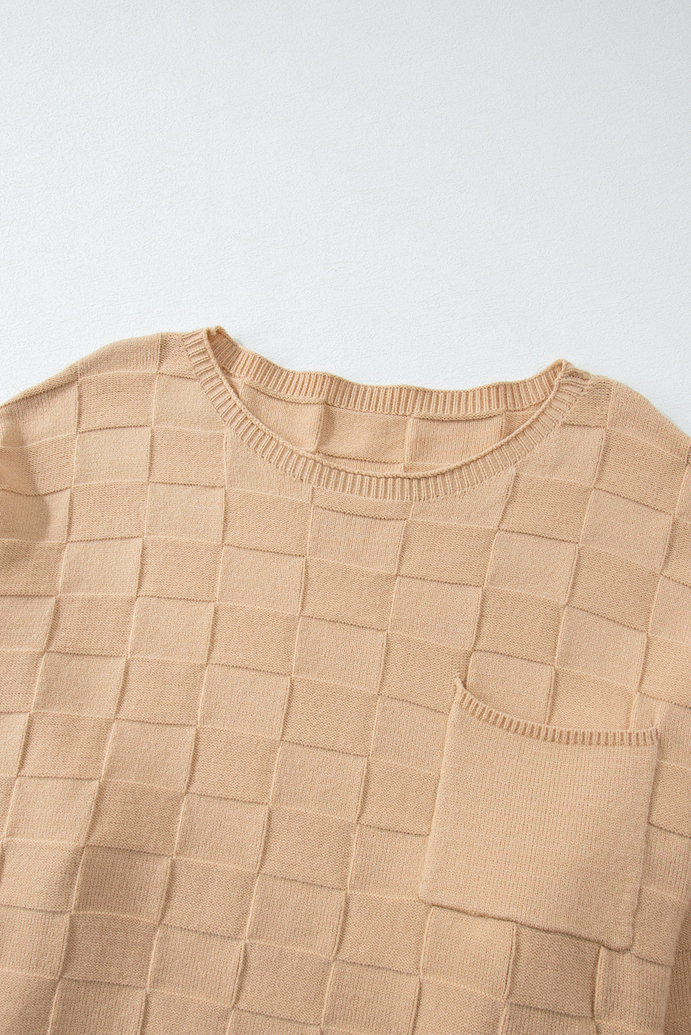 Light French Beige Solid Checkered Textured Knit Plus Size Sweater Plus Size Sweaters & Cardigans JT's Designer Fashion