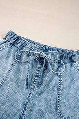Myosotis Mineral Wash Drawstring Waist Loose Straight Denim Pants Jeans JT's Designer Fashion