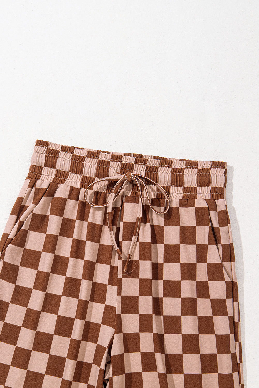 Khaki Checkered Elastic High Waist Loose Casual Pants Pants & Culotte JT's Designer Fashion