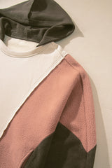 Beige Oversized Color Block Patchwork High Low Hoodie Sweatshirts & Hoodies JT's Designer Fashion