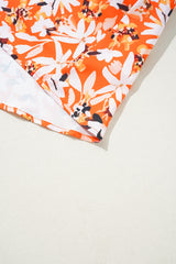 Orange Floral Print Split V Neck Bubble Sleeve Plus Size Midi Dress Plus Size Midi Dresses JT's Designer Fashion
