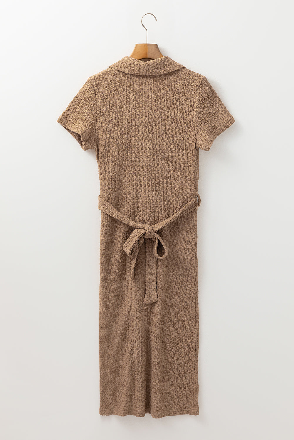 Buckskin Short Sleeve Textured Button Up Tie Waist Long Dress Maxi Dresses JT's Designer Fashion