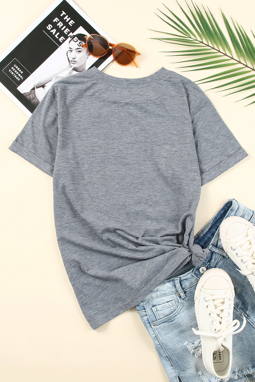 Gray CASH Letter Print T Shirt Graphic Tees JT's Designer Fashion