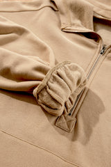 Parchment Fleece Lined Half Zipper Kangaroo Pockets Loose Hoodie Sweatshirts & Hoodies JT's Designer Fashion