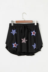 Black Sequined Flag Star Active Mini Skort Graphic Pants JT's Designer Fashion