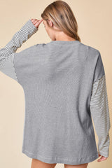 Black Stripe Colorblock Patchwork Open Front Cardigan with Pocket Cardigans JT's Designer Fashion