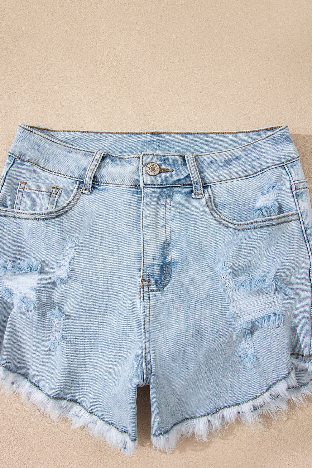 Beau Blue High Rise Distressed Raw Hem Denim Shorts Denim Shorts JT's Designer Fashion