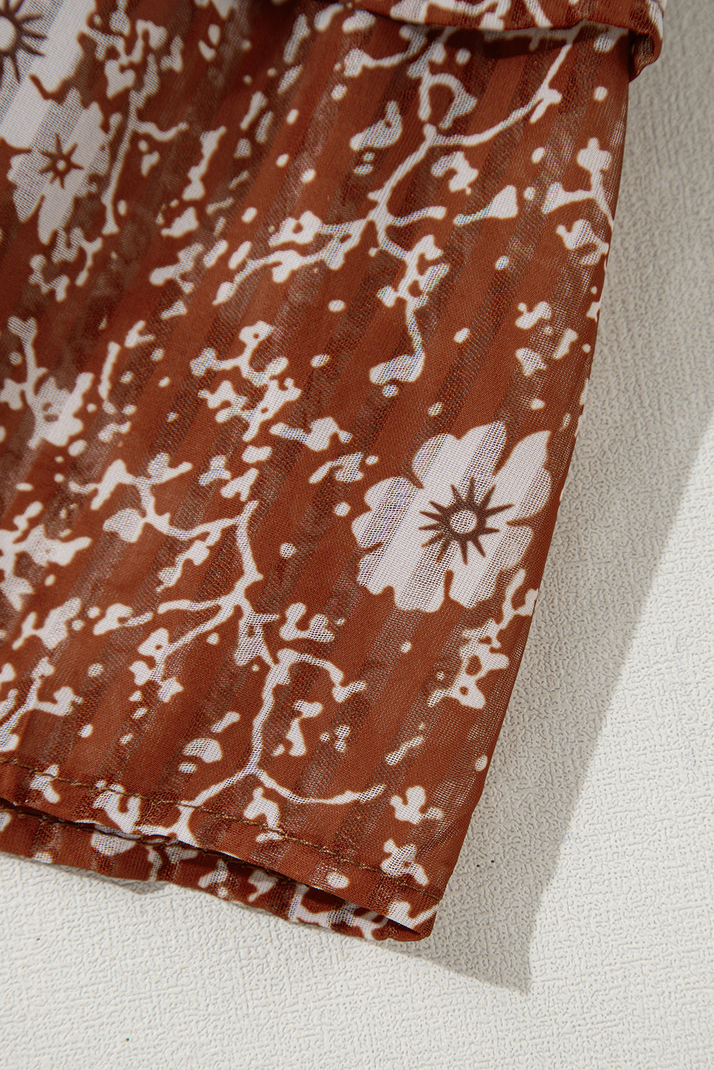 Brown Boho Floral Ruffled Puff Sleeve V Neck Mini Dress Floral Dresses JT's Designer Fashion