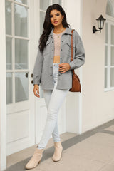 Gray Solid Textured Flap Pocket Buttoned Shacket Jackets JT's Designer Fashion