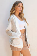 Beige Quilted Textured Patchwork Loose Fit Hooded Jacket Jackets JT's Designer Fashion