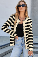 Apricot Stripe Chic Golden Button Cardigan Sweater Cardigans JT's Designer Fashion