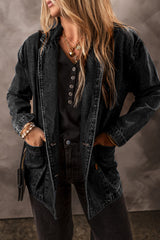 Black Side Pockets Lapel Collar Denim Jacket Denim Jackets JT's Designer Fashion
