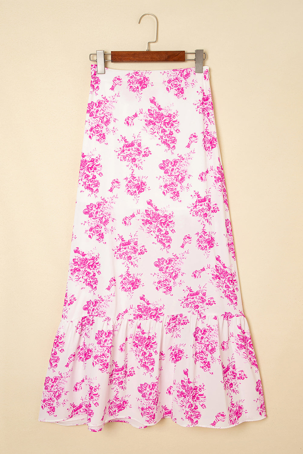 Rose Boho Floral High Waist Ruffle Split Maxi Skirt Skirts & Petticoat JT's Designer Fashion