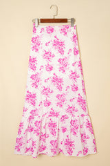 Rose Boho Floral High Waist Ruffle Split Maxi Skirt Skirts & Petticoat JT's Designer Fashion