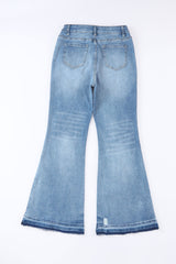 Sky Blue High Waist Buttoned Distressed Flared Jeans Jeans JT's Designer Fashion