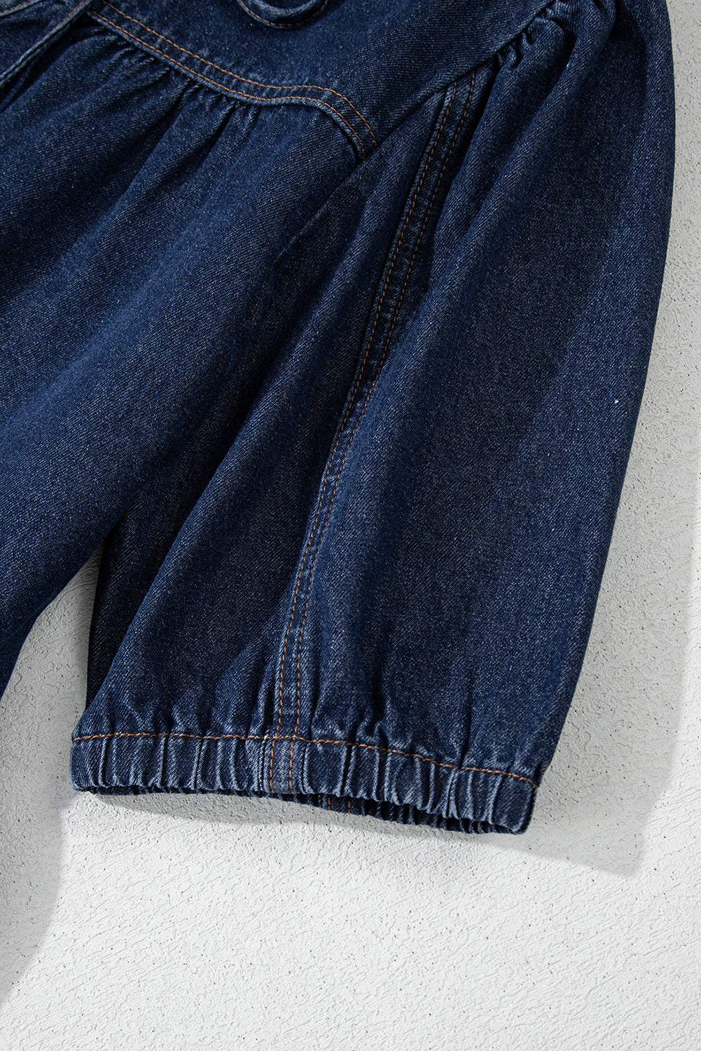 Sail Blue Puff Sleeve Lace-up Neckline Splicing Denim Blouse Blouses & Shirts JT's Designer Fashion
