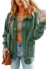 Green Vintage Washed Flap Pocket Button Shacket Jackets JT's Designer Fashion