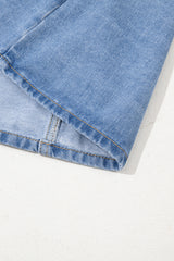 Beau Blue Wide Strap Button Front Pocketed Denim Mini Dress Mini Dresses JT's Designer Fashion
