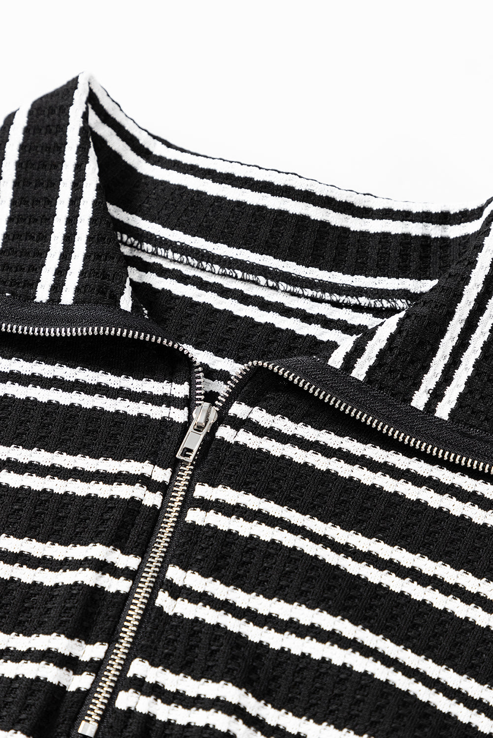 Black Stripe Textured Quarter Zip Collar Long Sleeve Top Long Sleeve Tops JT's Designer Fashion
