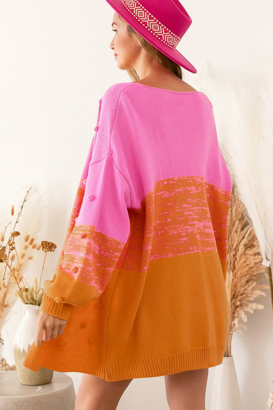 Multicolor Pompom Color Block Open Front Cardigan Sweaters & Cardigans JT's Designer Fashion