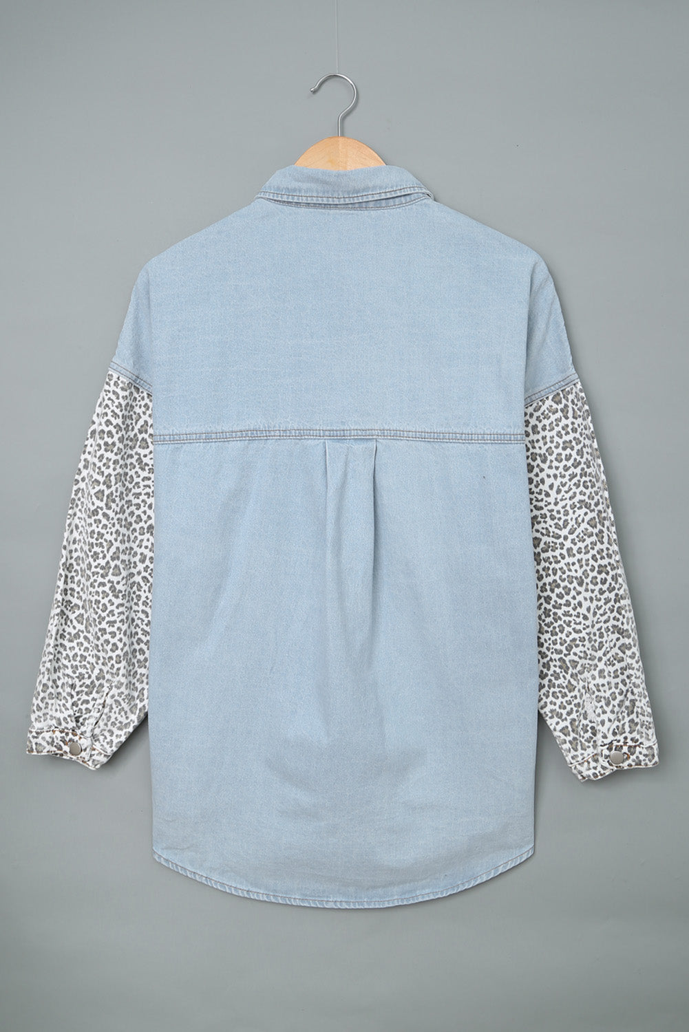 Sky Blue Contrast Leopard Denim Jacket Denim Jackets JT's Designer Fashion