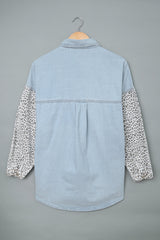 Sky Blue Contrast Leopard Denim Jacket Denim Jackets JT's Designer Fashion