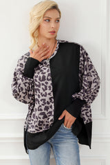 Black Leopard Patchwork Bishop Sleeve Slit Sweatshirt Sweatshirts & Hoodies JT's Designer Fashion