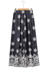 Black Bohemian Printed Drawstring Waist Wide Leg Pants Pants & Culotte JT's Designer Fashion
