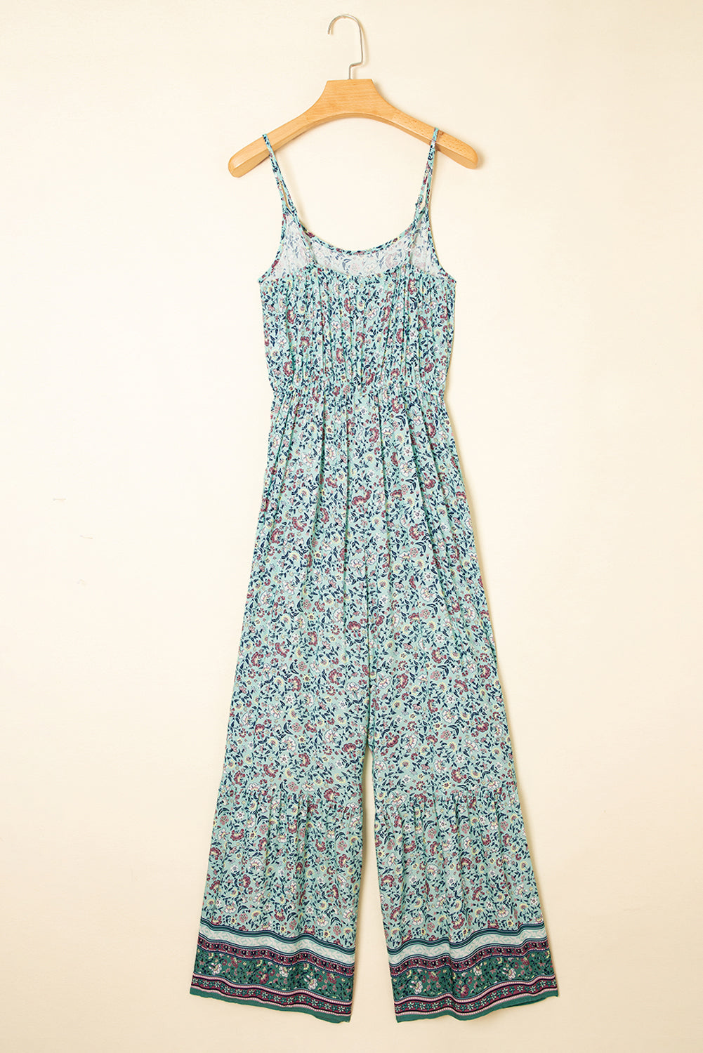 Green Bohemian Floral Ruffle Bottom Spaghetti Strap Jumpsuit Jumpsuits & Rompers JT's Designer Fashion