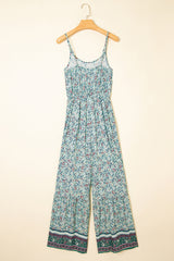 Green Bohemian Floral Ruffle Bottom Spaghetti Strap Jumpsuit Jumpsuits & Rompers JT's Designer Fashion