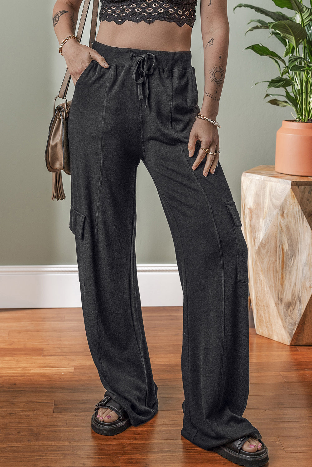 Carbon Grey Cargo Pockets Drawstring Sweatpants Pants & Culotte JT's Designer Fashion