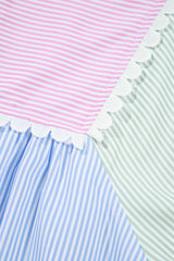 Multicolour Striped Patchwork Ric Rac Puff Sleeve Collared Mini Dress Mini Dresses JT's Designer Fashion