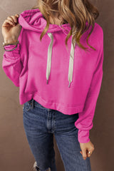 Sachet Pink Solid Drop Shoulder Drawstring Cropped Hoodie Sweatshirts & Hoodies JT's Designer Fashion