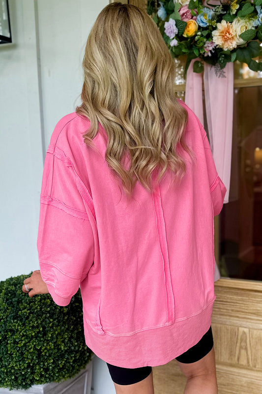 Bonbon Bracelet Sleeve Mineral Washed V Neck T Shirt Long Sleeve Tops JT's Designer Fashion