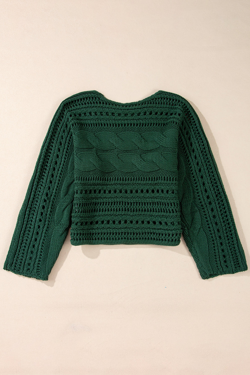 Blackish Green Hollow-out Cable Knit Cropped Sweater Sweaters JT's Designer Fashion