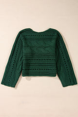 Blackish Green Hollow-out Cable Knit Cropped Sweater Sweaters JT's Designer Fashion