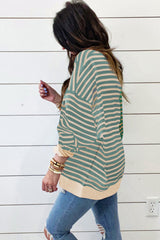 Green Stripe Casual Stripe Colorblock Drop Shoulder Oversize Sweatshirt Sweatshirts & Hoodies JT's Designer Fashion
